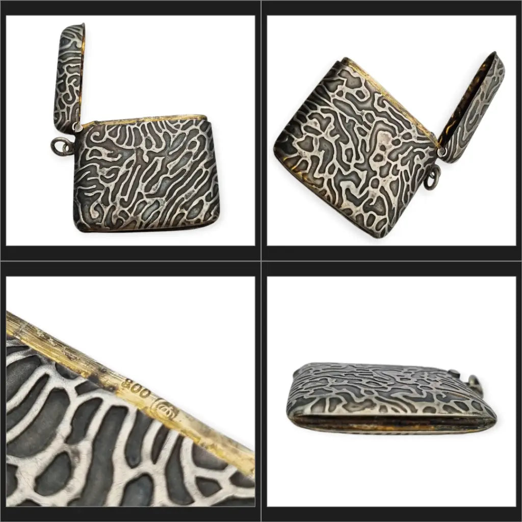 Caja de cerillas antigua Art Nouveau en plata alemana 800 para una chatelaine