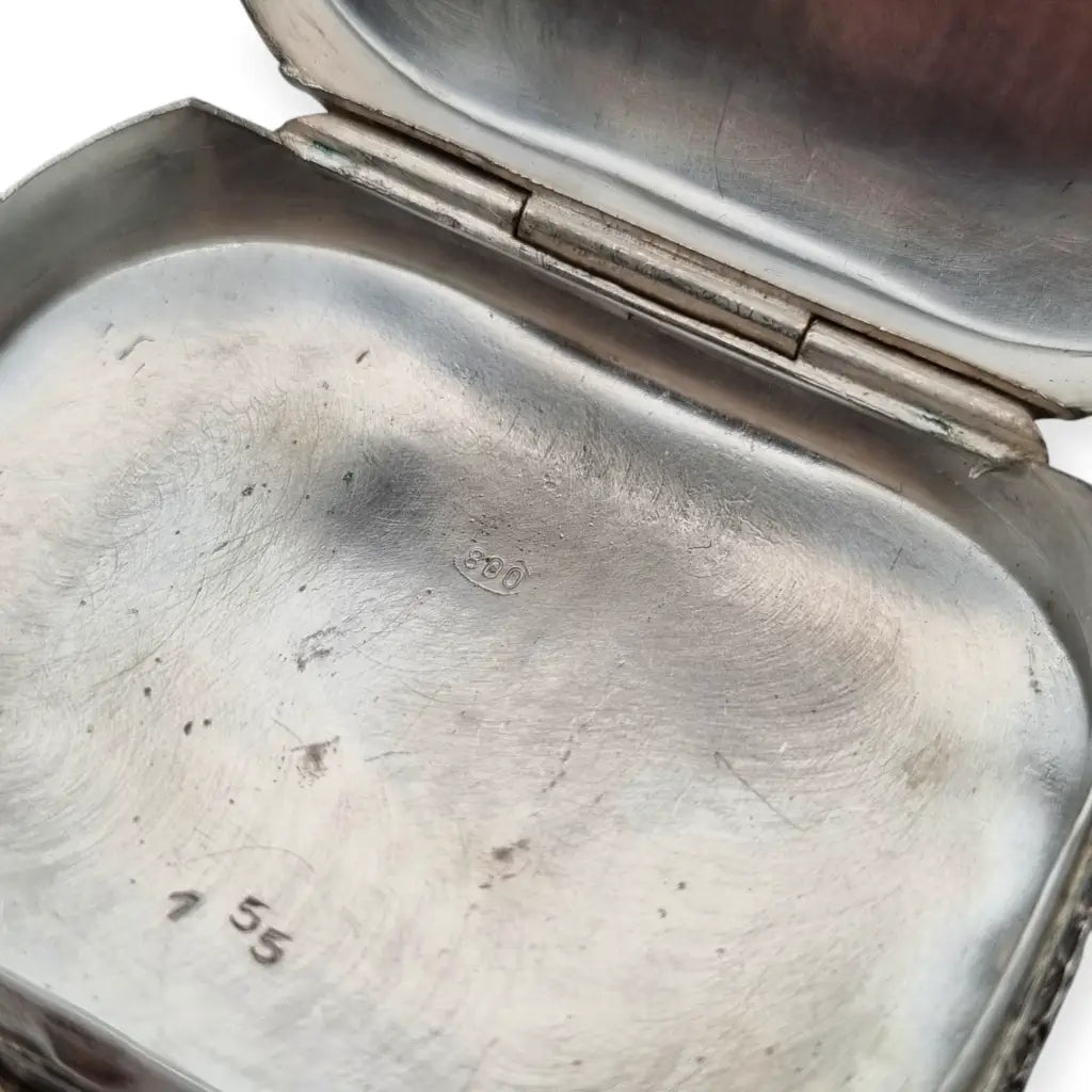 Caja Coleccionable Rectangular Antigua de Plata 800 Grabada Siglo XX.