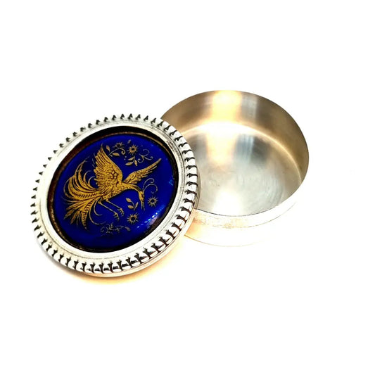 Caja de plata esmaltada caja Plata 925 decorada con esmalte aves. Circa