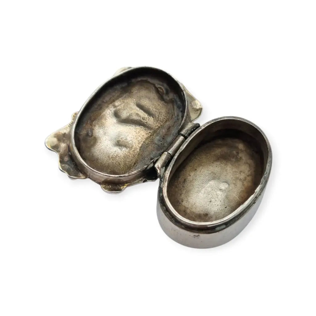 Caja ovalada de plata 915 con escena velero y flores estilo náutico Art