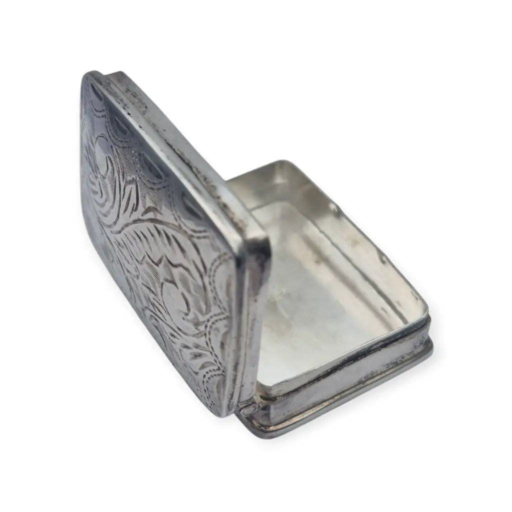 Caja rectangular de plata 925 grabada a mano pastillero vintage circa 1990.