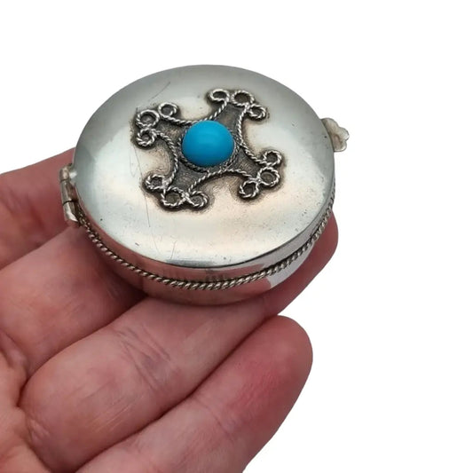 Caja vintage de plata 925 con bola azul años 70 regalos para coleccionistas.