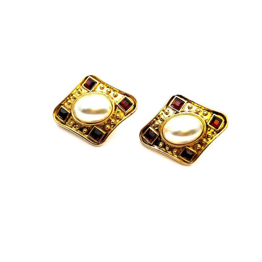 Pendientes vintage 80’s pendientes de bisutería mujer Joyas doradas perlas