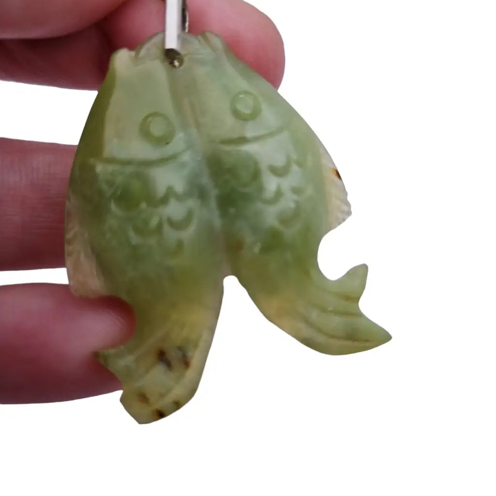 Colgante carpa koi de doble pez dije jade vintage con tallado en ambos