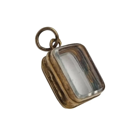 Colgante guardapelo antiguo rectangular doble cristal latón dorado siglo