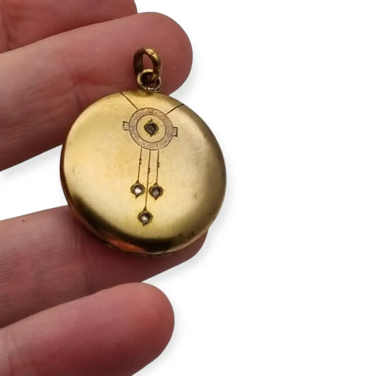 Colgante guardapelo redondo dorado Belle Epoque 1900. - LaBizarreSusu