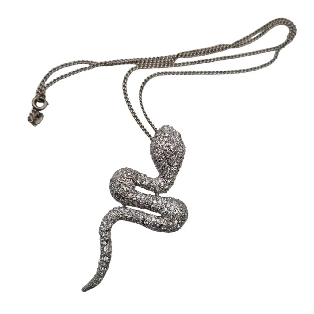 Colgante de serpiente plata con pedrería cadena joyería vintage años 80.