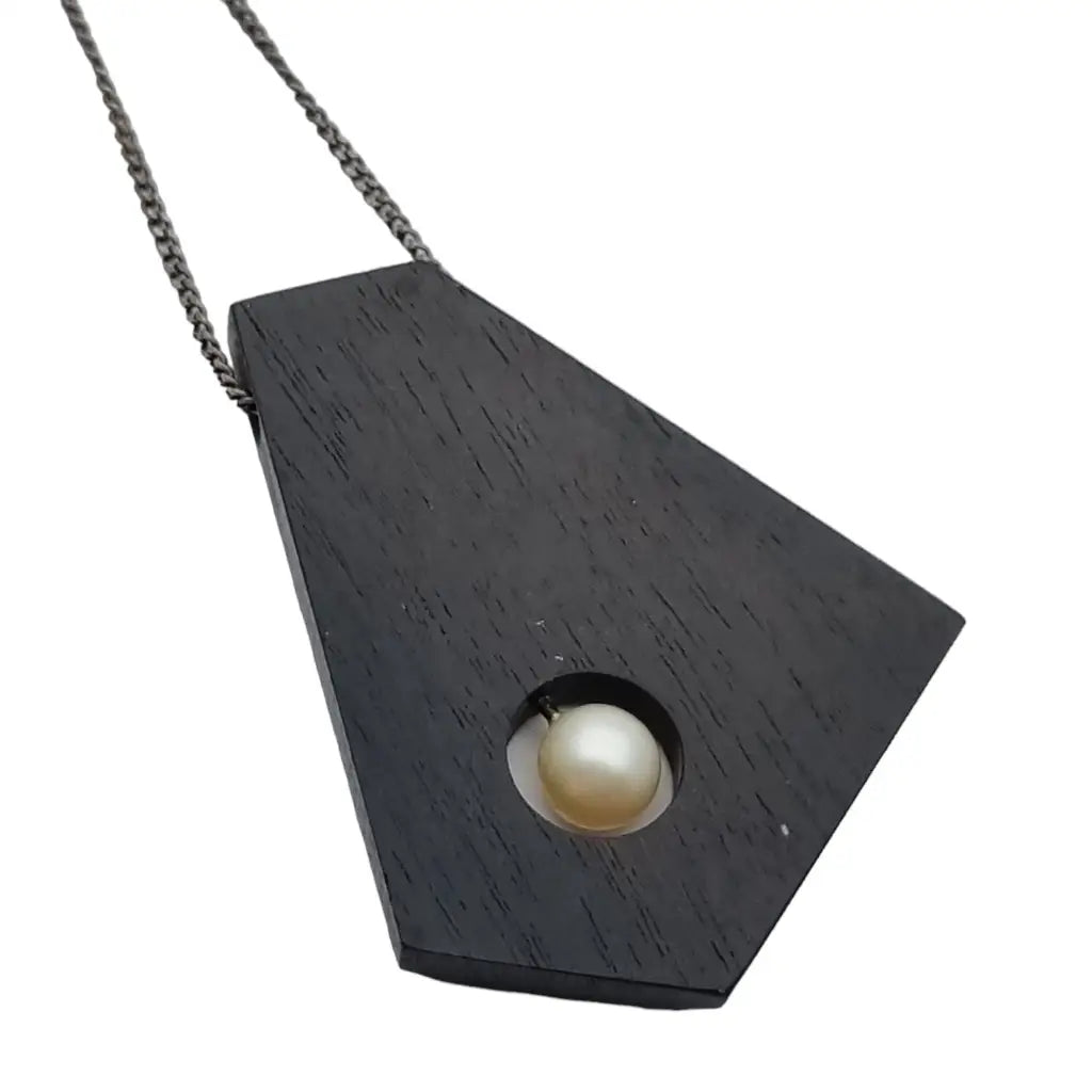 Collar colgante de madera con cadena joyas perlas vintage los 90.