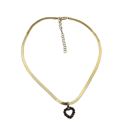 Collar vintage plata dorada con colgante de corazón abierto decorado