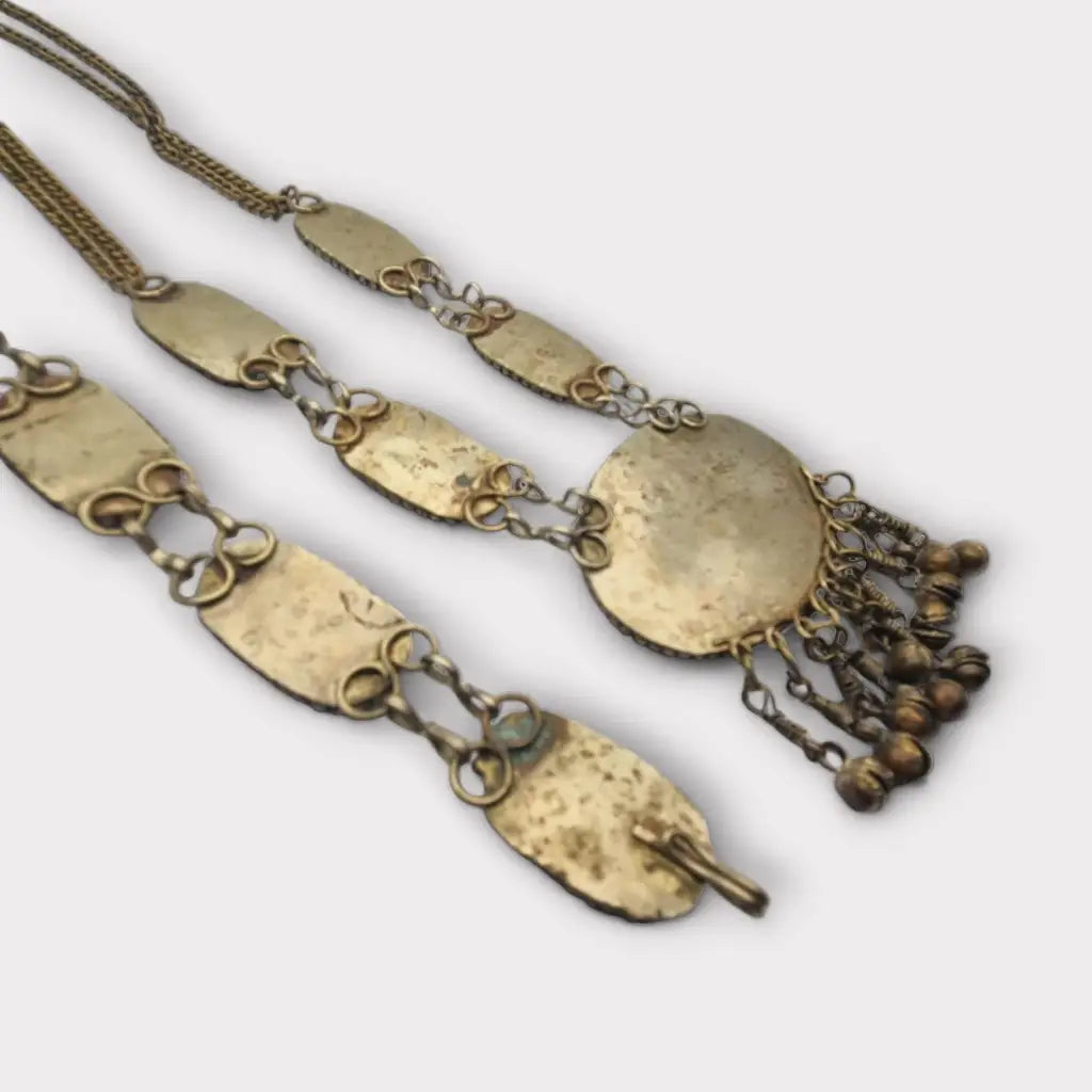 Conjunto de collar y pulsera metal étnico bohemio con detalles en negro