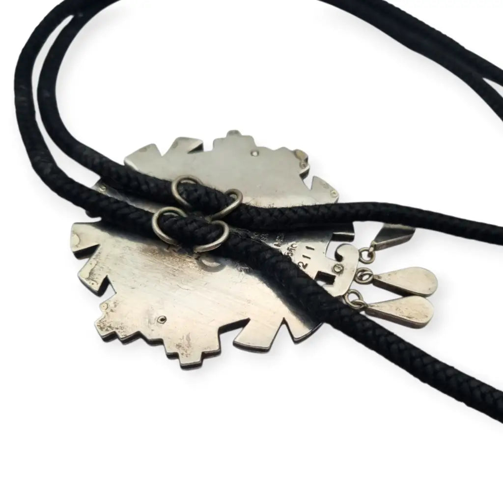 Corbata bolo mexicana en plata.925 y madera metales mixtos Piedra Negra