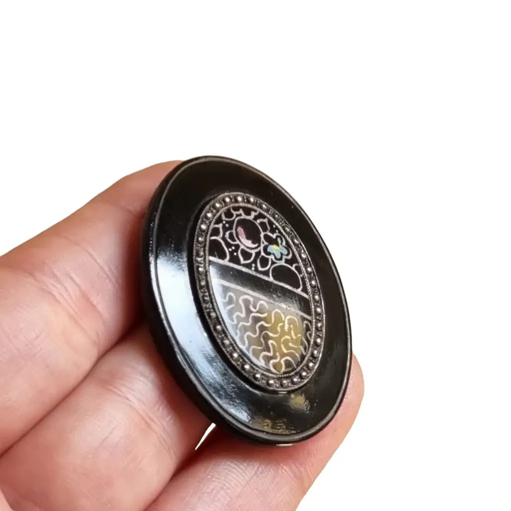 Broche victoriano colgante negro con incrustaciones joyería negra para mujer.