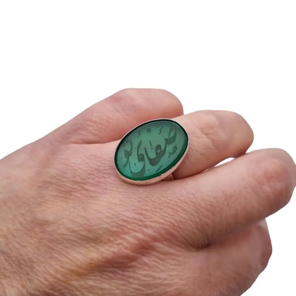 Anillo de plata boho con piedra verde grabada anillo étnico joyería oriental.