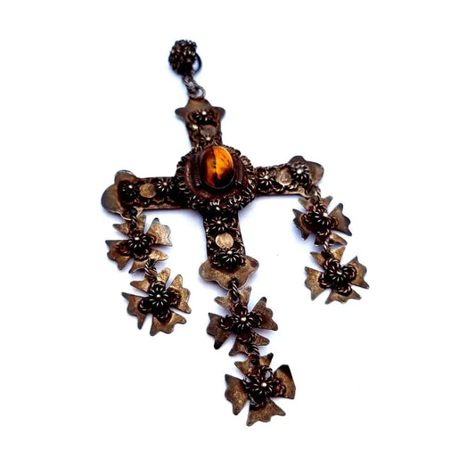 Cruz de yalalag cruz plata ojo tigre colgante joyería