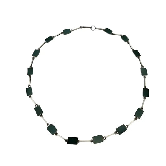 Gargantilla boho años 70 en plata 925 con eslabones verdes artesanales joyeria