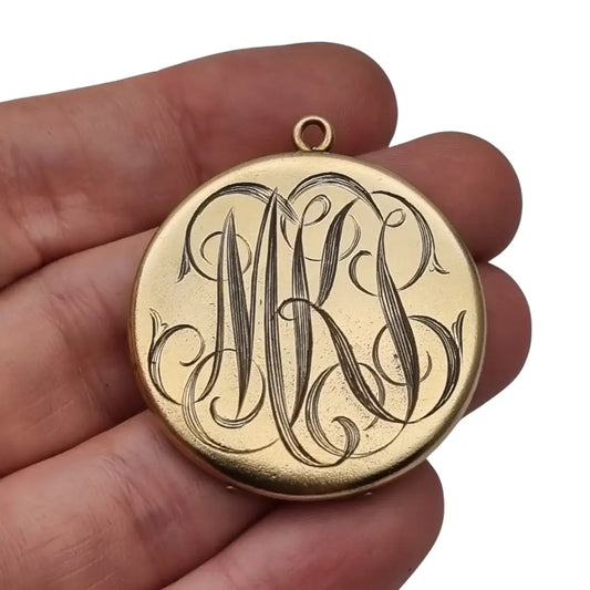 Guardapelo antiguo Art Nouveau dorado 1/4 de oro CQ&R joya sentimental circa