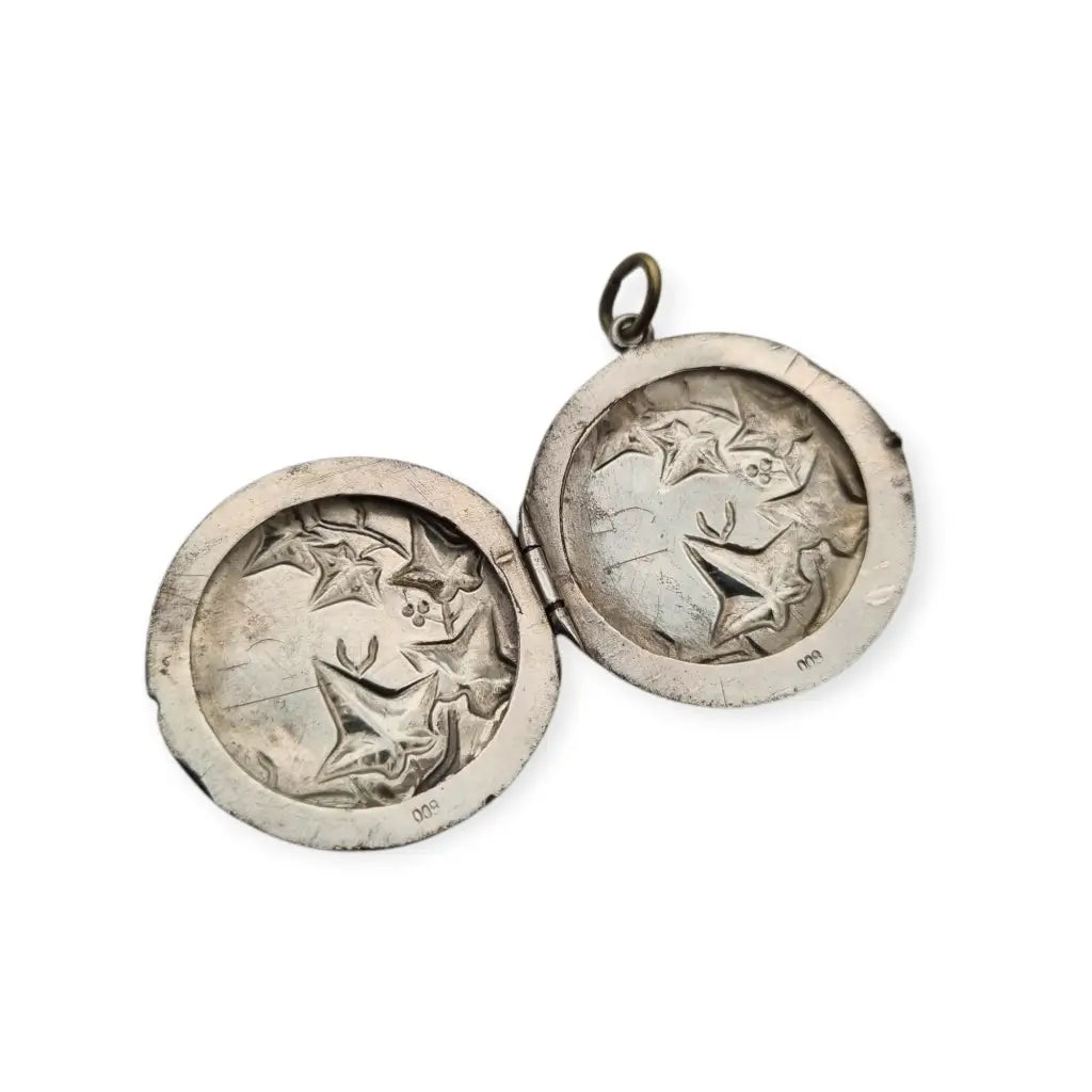 Guardapelo antiguo en plata 800 con hojas de hiedra Art Nouveau Ideal regalos.
