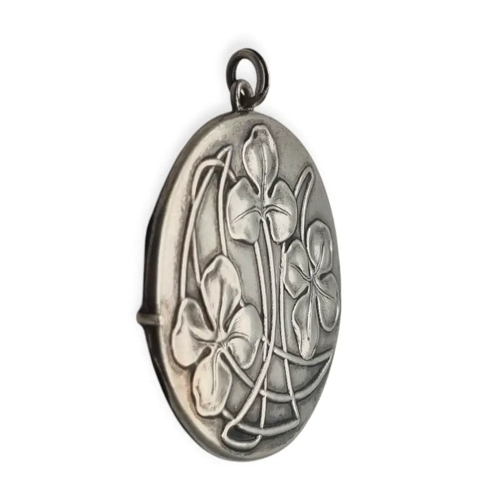Guardapelo redondo Art Nouveau en plata 800 con flores. - LaBizarreSusu