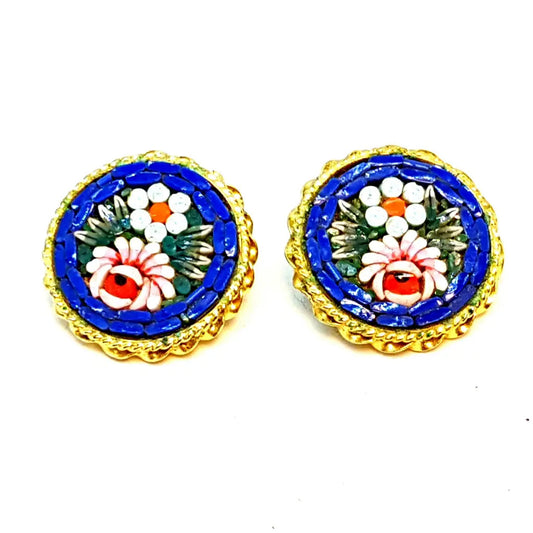 Pendientes micromosaico flor vintage micromosaico. Circa 1970. Joyería antigua