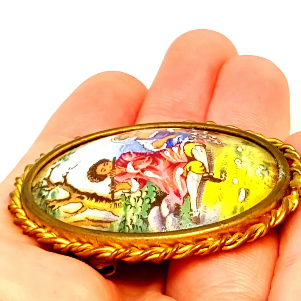 Broche ovalado de limoges vintage pin francés porcelana.