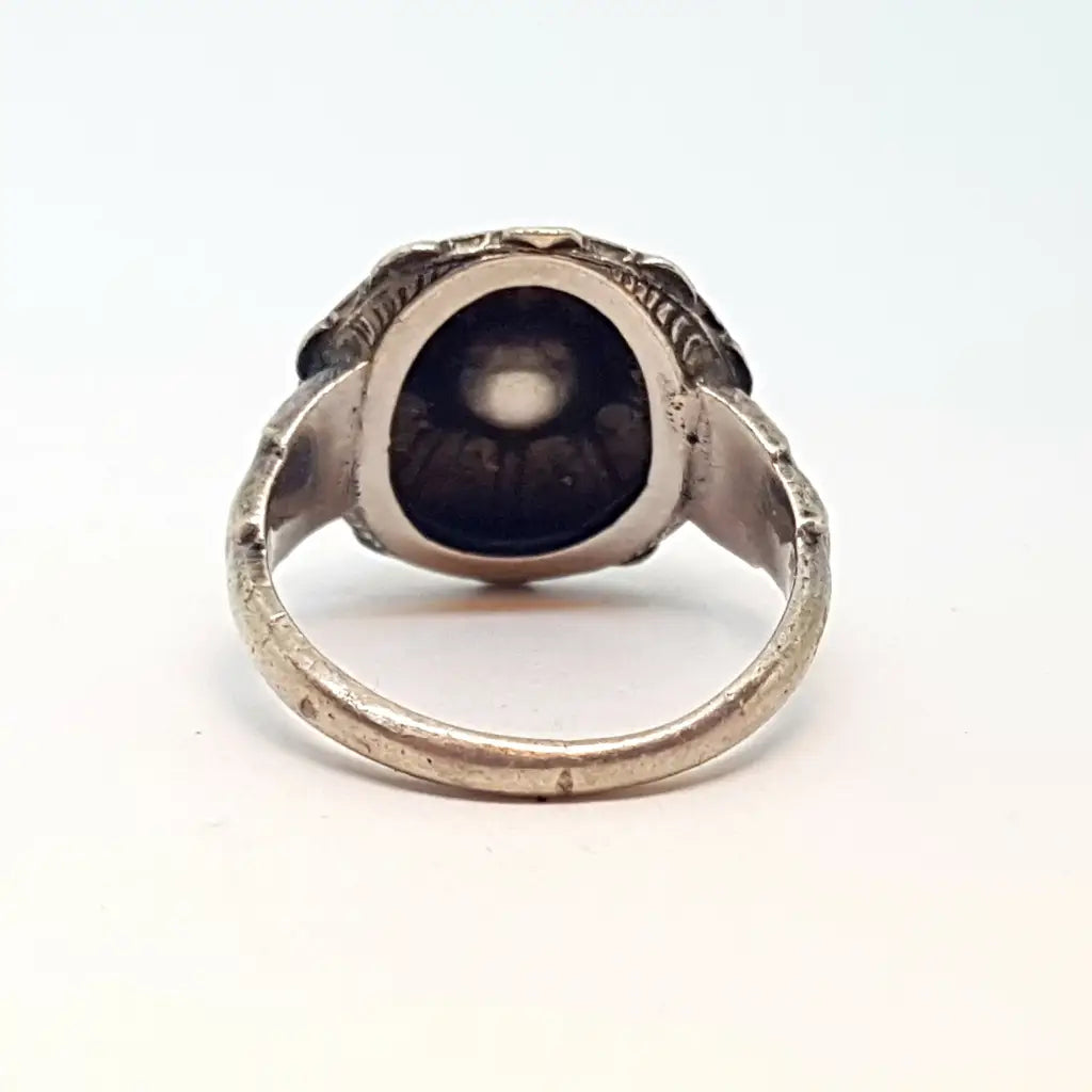 Anillo de plata art deco con esmalte verde joyas flores hechas a mano.