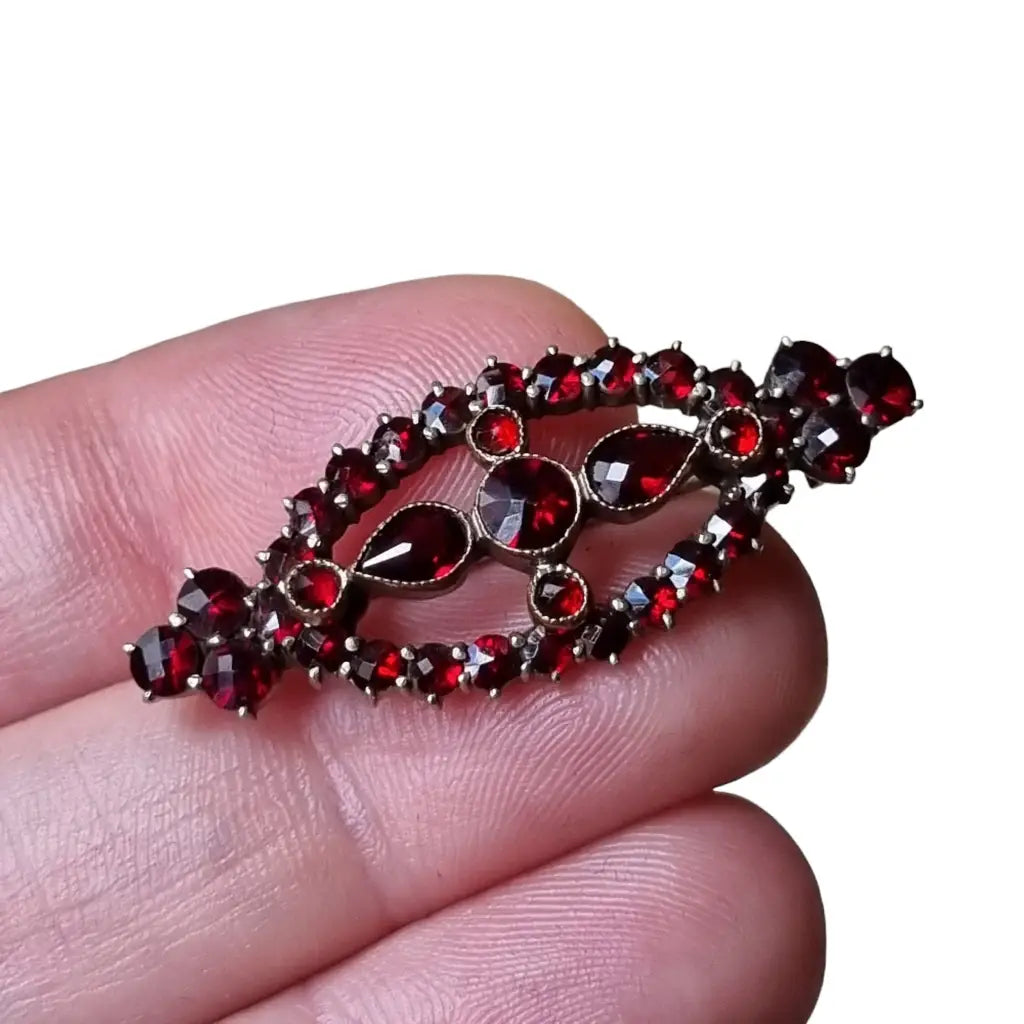 Broche victoriano boho granate joyería antigua pieza de declaración.