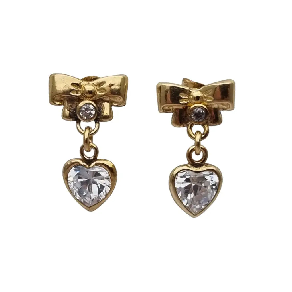 Pendientes corazón lágrima oro laminado con circonitas blancas regalos.