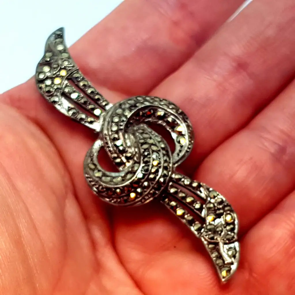 Broche de plata marquesitas pin vintage modernista regalos para mujer.