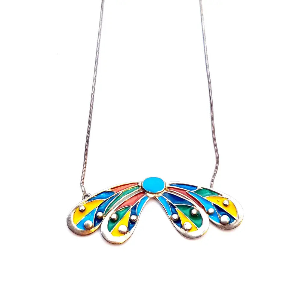 Collar de libélula. Alen dione libélula plata vintage con esmaltes.