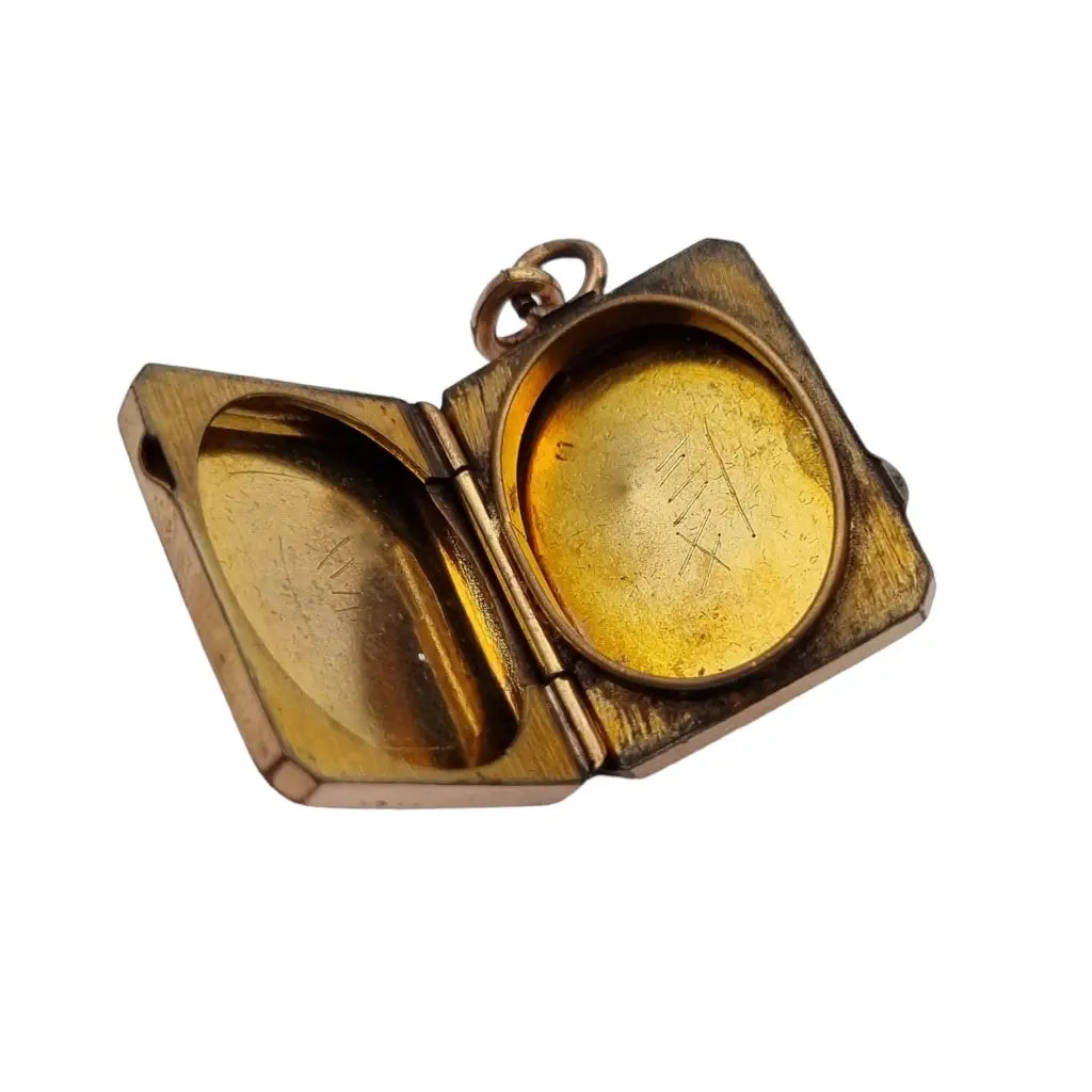 Medallón guardapelo de escudo antiguo dorado para fotos antiguo.