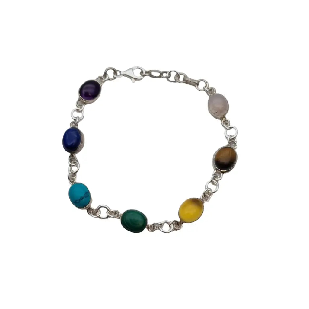 Pulsera de chakras plata con piedras naturales para mujer estilo boho.
