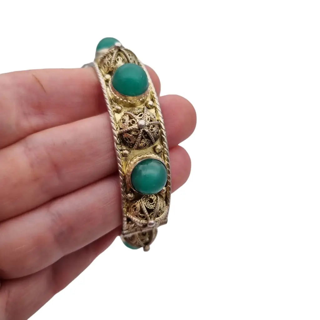 Pulsera de filigrana plata y piedras jade verde regalos para mujer.