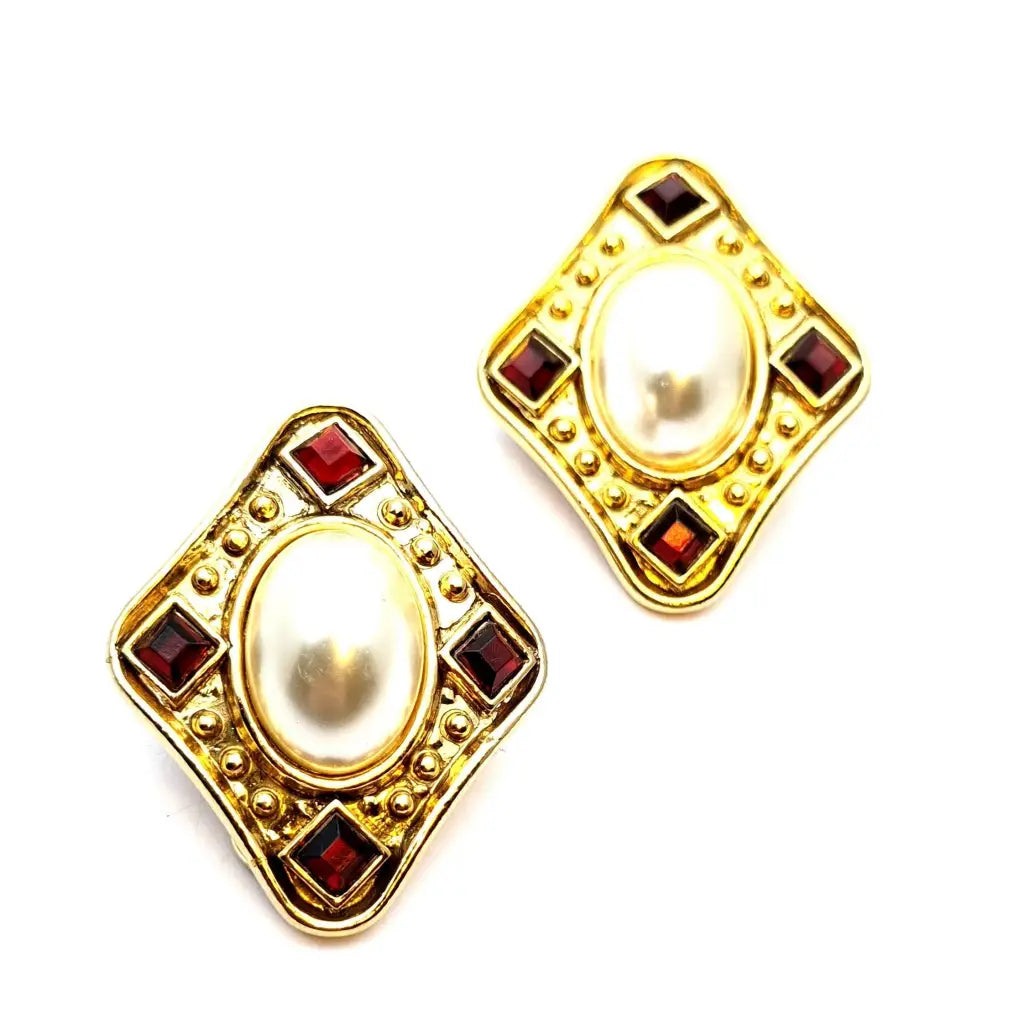 Pendientes vintage 80’s pendientes de bisutería mujer Joyas doradas perlas