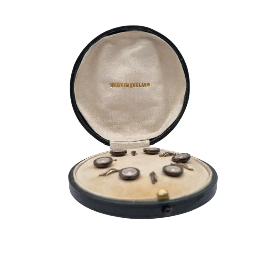 Juego de seis botones Art Déco sterling silver y nácar caja original Made in