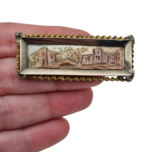 Broche de nácar tallado estilo victoriano francés broche camafeo pueblo.