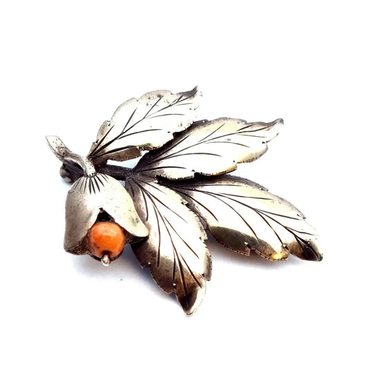 Broche floral coral broche plata antigua rojo flor coral. Ramo