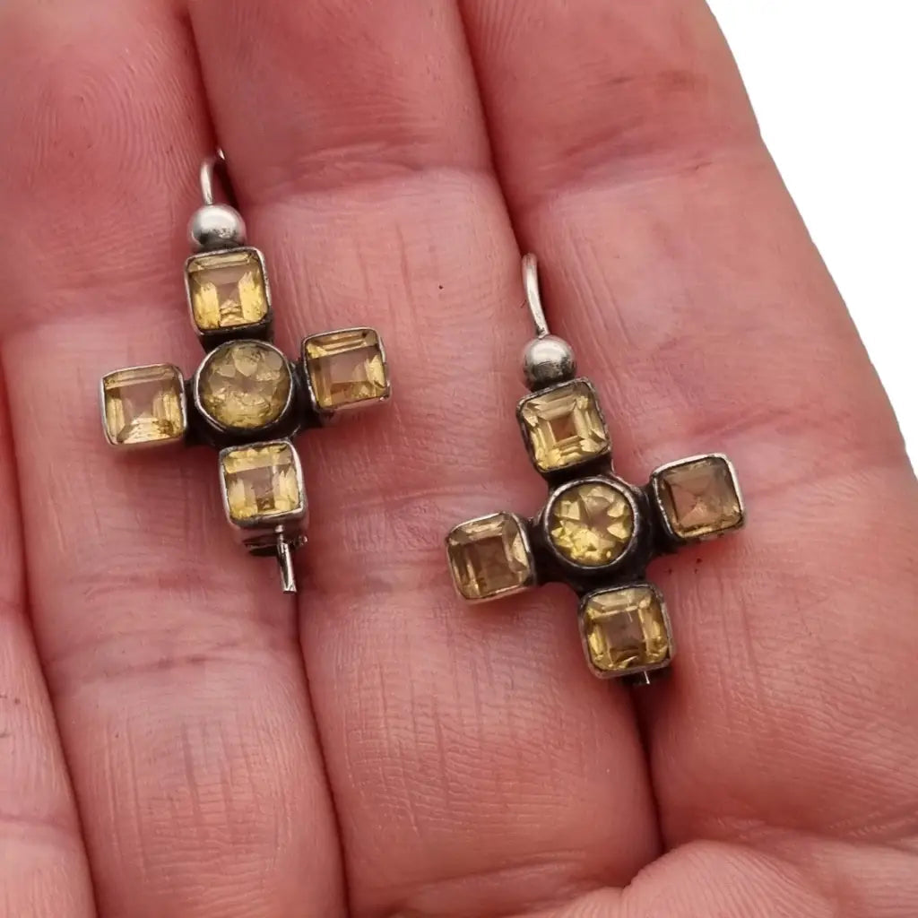 Pendientes de cruz citrino pendientes lágrima plata 925.