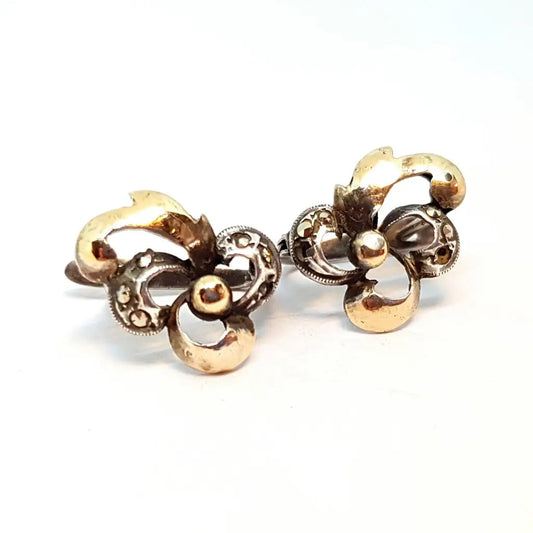 Pendientes art deco de plata y oro Circa 1940 Joyería antigua vintage.