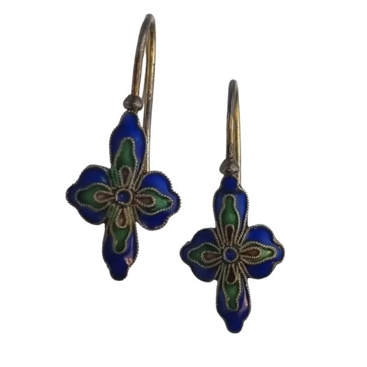 Pendientes de flor salvia Shashi esmalte azul vintage regalos para mujeres