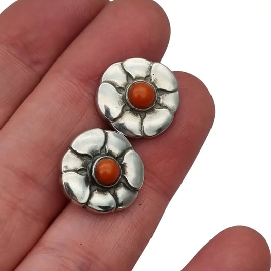 Pendientes Georg Jensen diseño #36 plata 830S y coral Dinamarca (1933-1944).