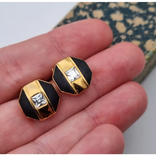 Pendientes de joyería dorada NOS para mujer pendientes vintage clip negros