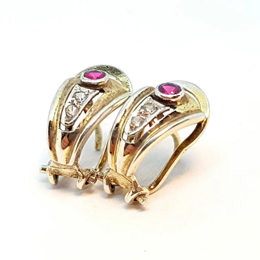 Pendientes plata vintage joyas doradas piedra rosa Circa 1970 Joyas