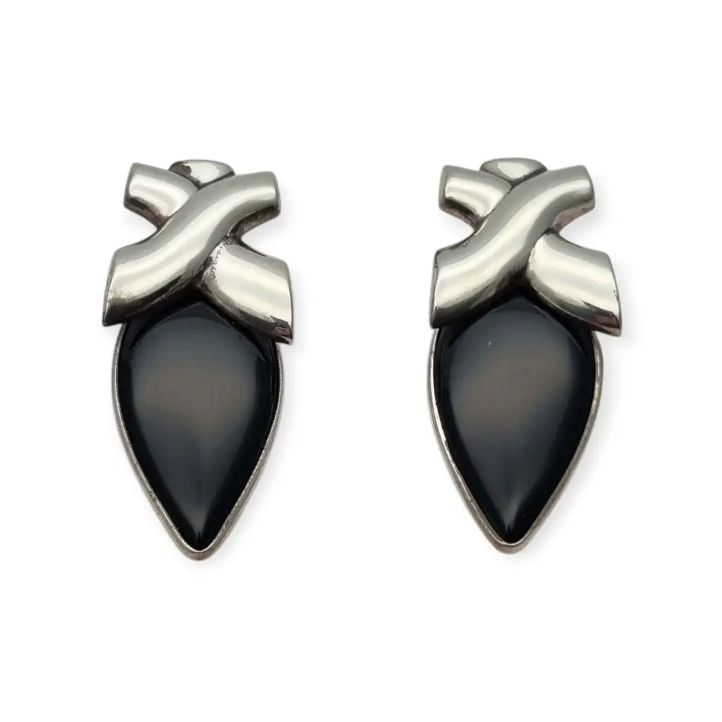 Pendientes vintage de diseño en plata 925 con ónix negro joyeria geométrica