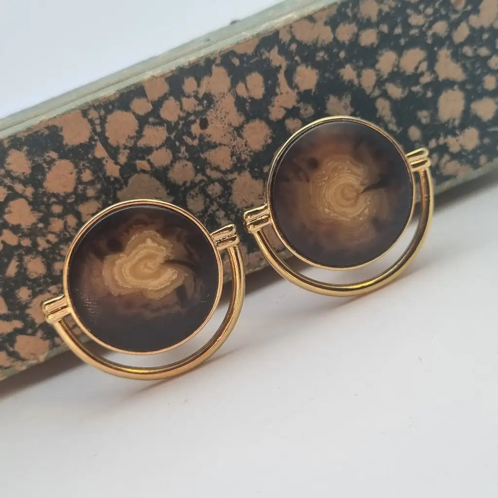 Pendientes vintage NOS grandes y redondos de los años 80 marrones dorados