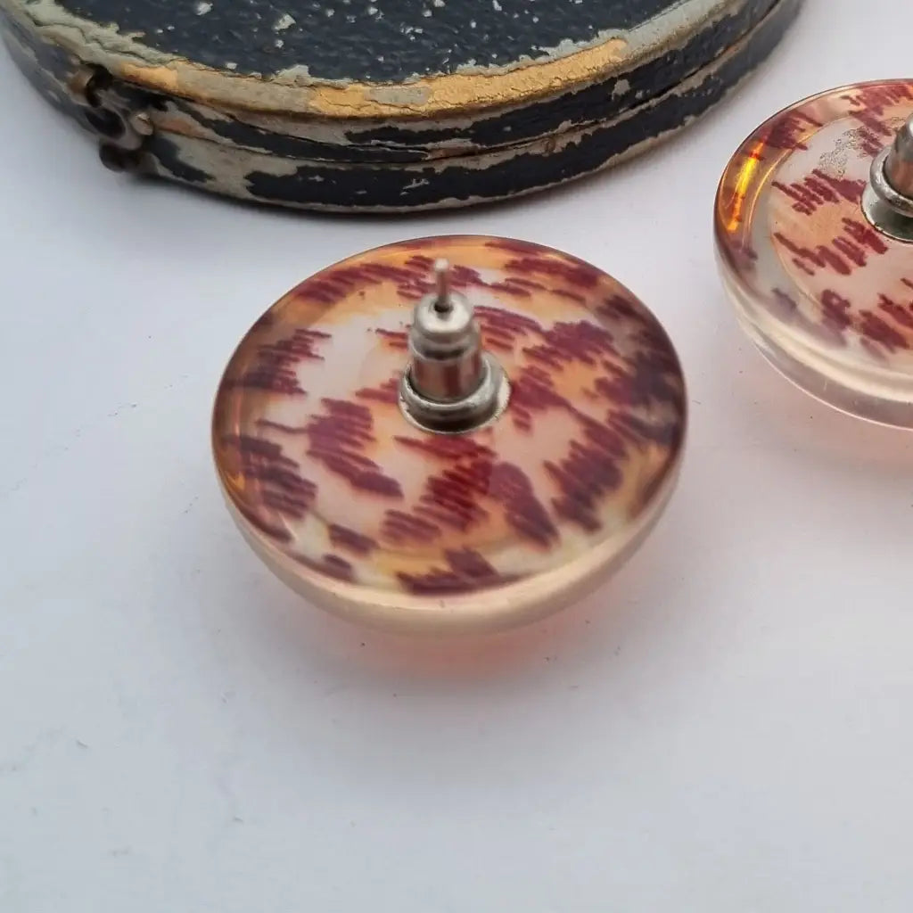 Pendientes vintage de plástico pendientes botón años 60. Joyería vintage.
