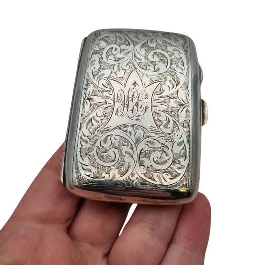 Pitillera inglesa de plata grabada J. Collyer Ltd Birmingham 1938 monograma