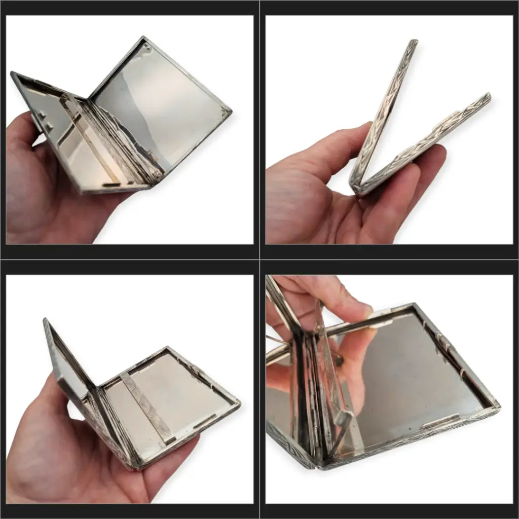 Pitillera italiana antigua en plata 800 con diseño floral grabado