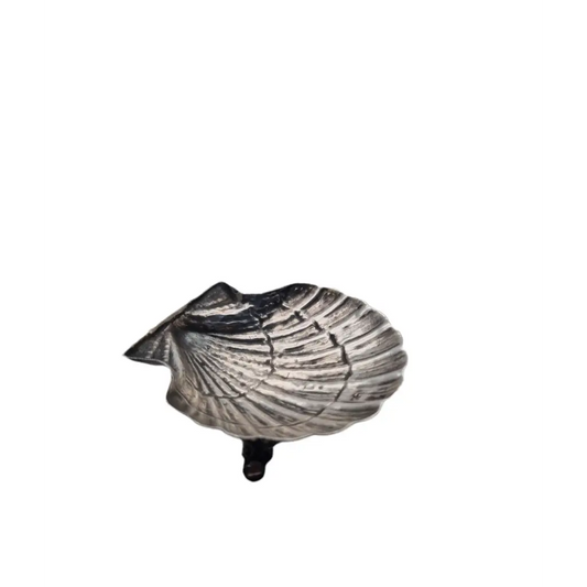 Plato de plata en forma concha bandeja pequeña plata. Alrededor