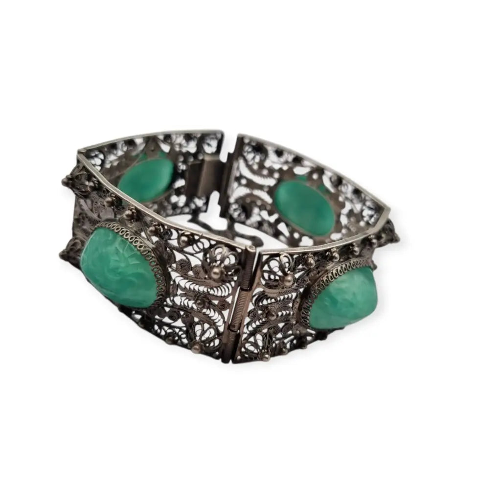 Pulsera antigua Art Déco de exportación china filigrana en plata y cabujones