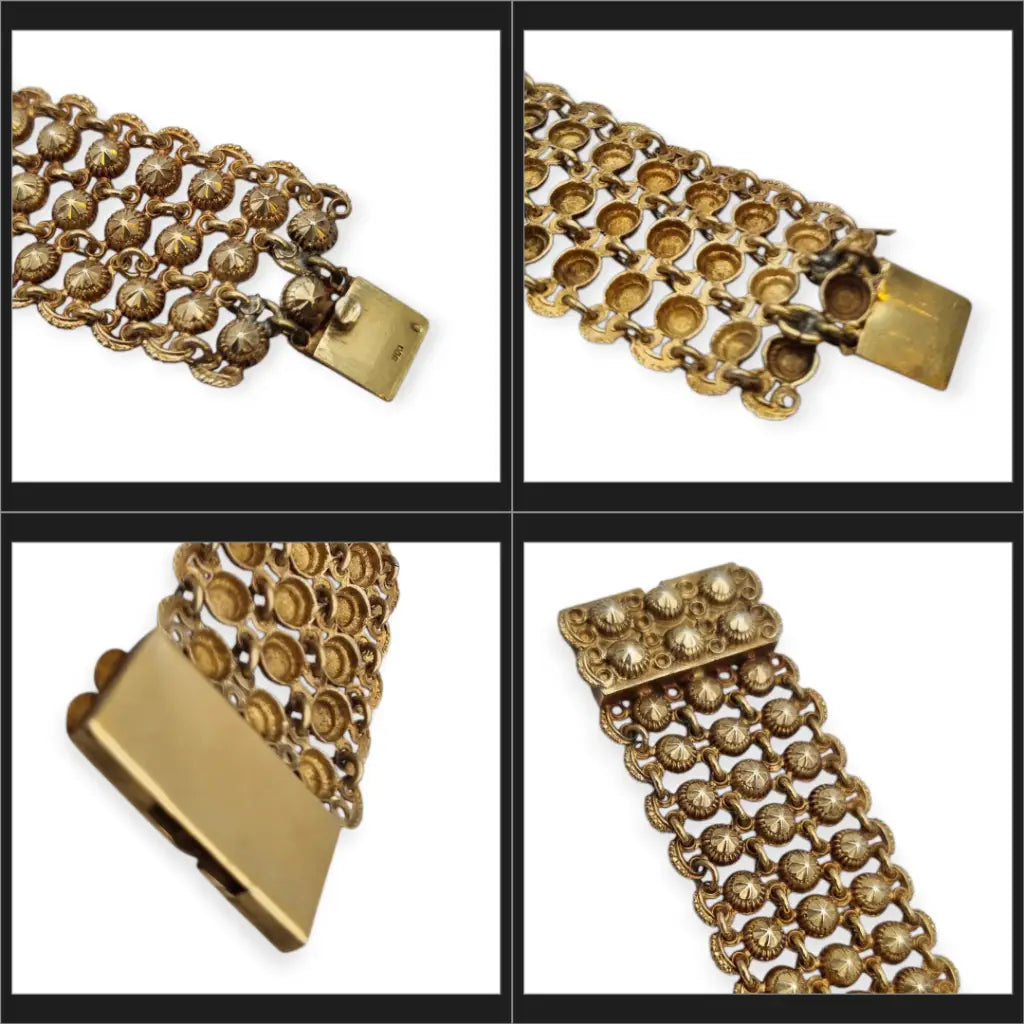 Pulsera antigua de malla plata 800 con esferas repujadas décadas